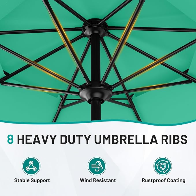 AreShark 9ft 2 Tiers Patio Umbrella - Outdoor Umbrella Waterproof UV Protection, Market Table Umbrella w/Push Button Tilt&Crank for Pool, Porch, Garden(Turquoise)