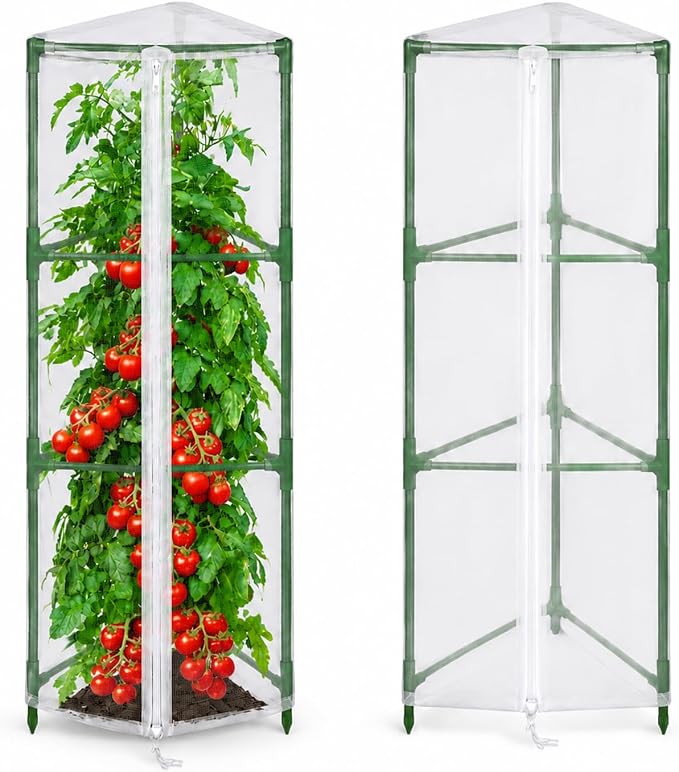 Halatool Garden Tomato Plant Cover Netting, Fits 40–55" Tall Tomato Cages, Garden Bird Netting with Zipper & Drawstring, Insect Barrier, Plant Covers from Insects Animals, 2 Pack, 45"×15.7"