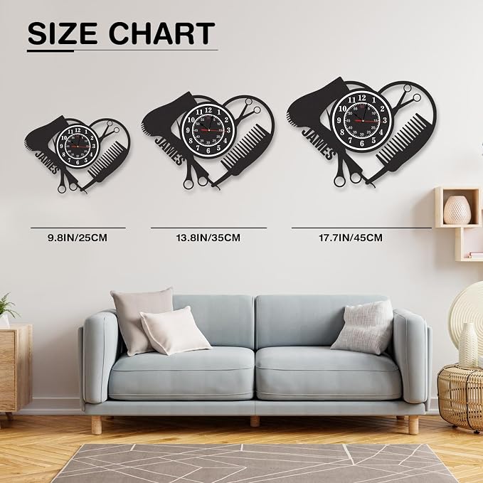 Personalized Indoor Outdoor Wall Clock, Barber Equiment Tools Metal Clock, Salon Wall Decor, Silent Non-Ticking, Barber Shop Business Modern Wall Clocks, Ideal for Shop Office Home, Hairdresser Gift