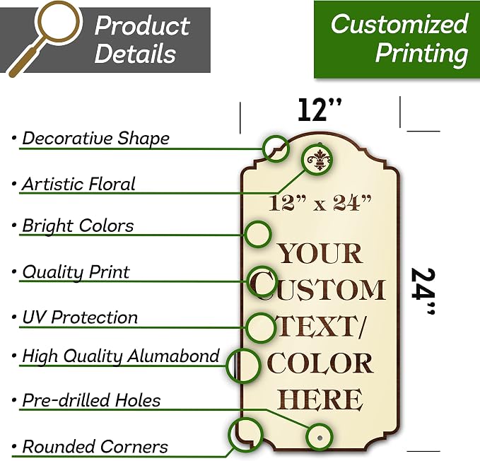 Custom Sign, Customized for Outdoor/Indoor Use, Personalized Designer Style Sign, 12x24 Inch, 24 Colors, Rust-Free Thick AlumaBond - Made by: My Sign Center, USA (Florolex II - Flood)