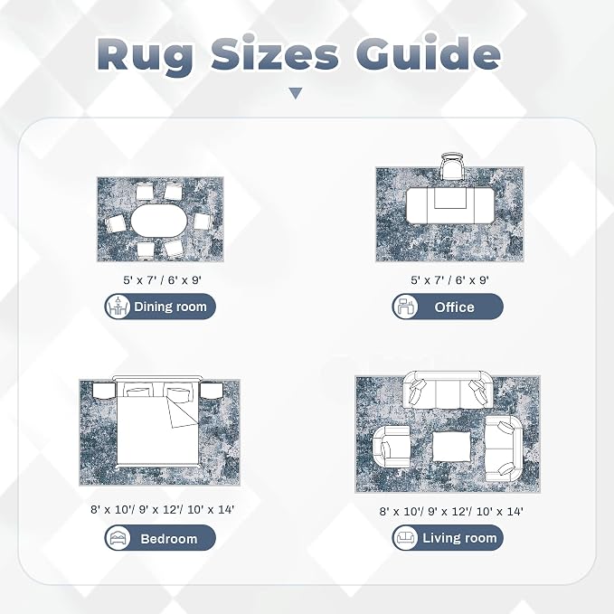 pmtsns Area Rugs 10x14 Living Room: Washable Rug Modern Abstract Neutral Soft Non-Slip Low-Pile Indoor Large Carpet for Bedroom Dining Room Playroom Home Office (Blue Grey, 10'x14')