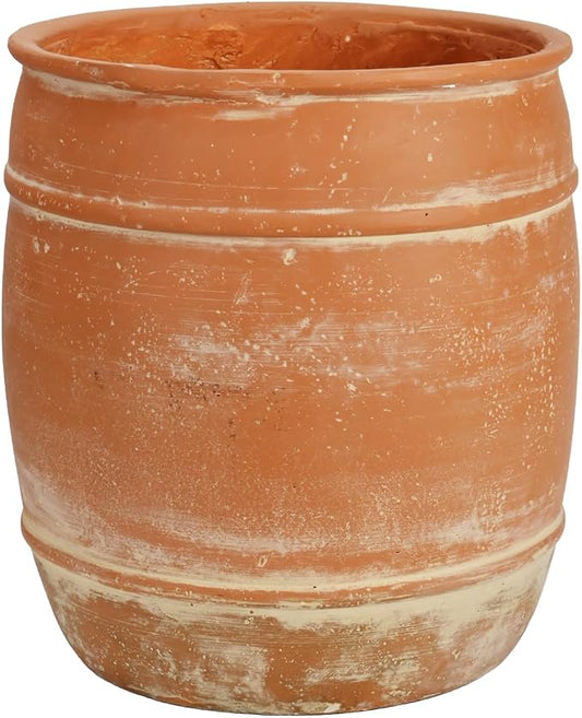 11"H x 9.5" Dia Aged Terracotta Clay Planter Pot with Drainage Hole, Rustic Farmhouse Style Flower Pot with Distressed Finish, Vintage Decorative Planter for Indoor Outdoor Garden, Patio, Porch