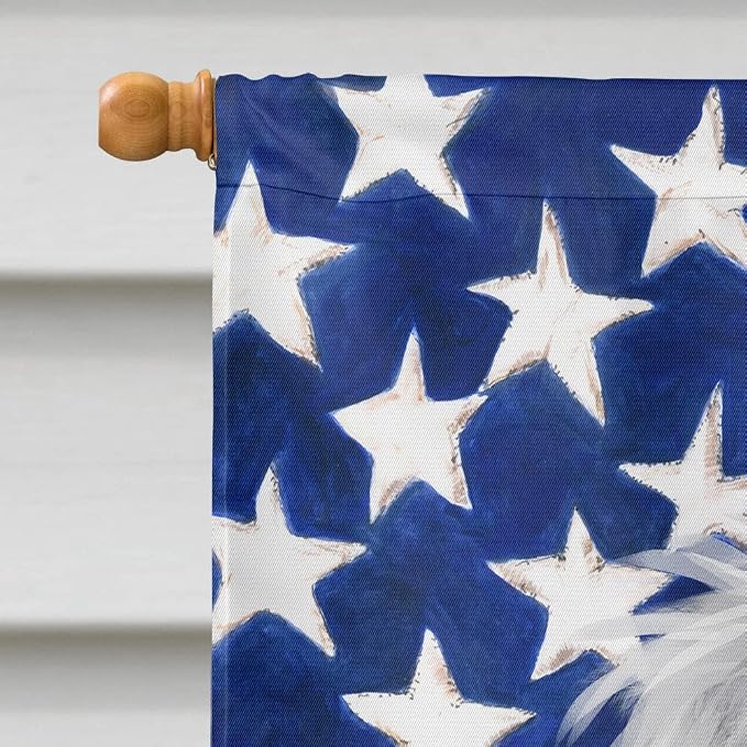 Caroline's Treasures CK6481CHF Caucasian Shepherd Dog American Flag House Flag Large Porch Sleeve Pole Decorative Outside Yard Banner Artwork Wall Hanging, Polyester, House Size, Multicolor