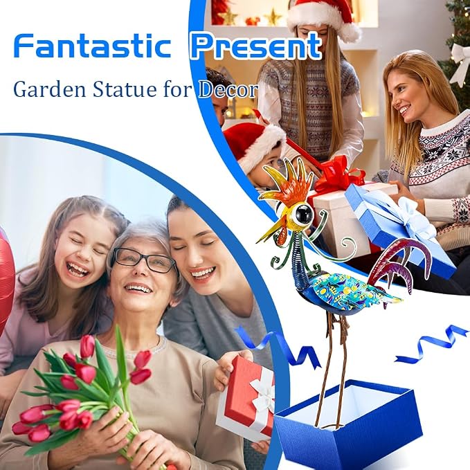 Metal Wacky Rooster Garden Statue, 31.5'' Rooster Decor Yard Statue Decorations Outdoor, Chicken Yard Art for Outside, Patio, Backyard, Lawn(Royal Blue)