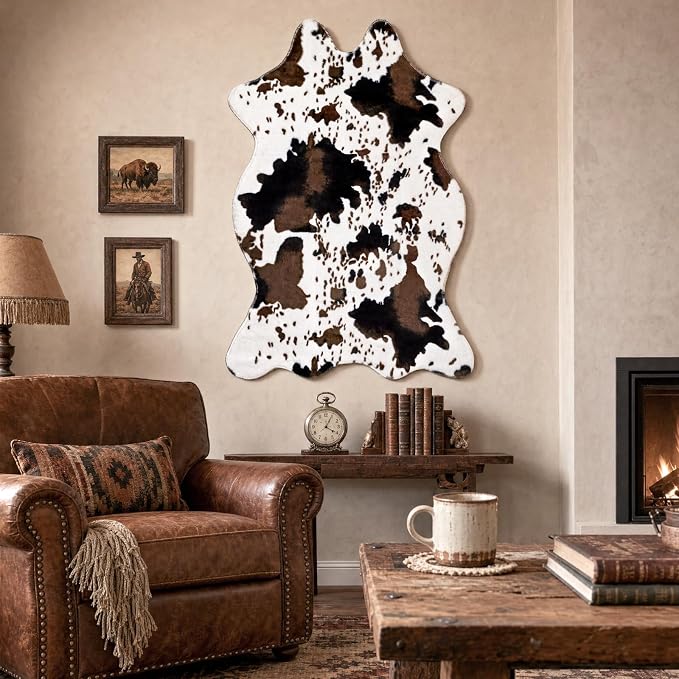 MACEVIA Cowhide Rug Cute Cow Print Rugs Western Decor for Living Room Bedroom Faux Animal Area Carpet Non-Slip 43.3" L x 29.5" W(3.6ft x 2.4ft)