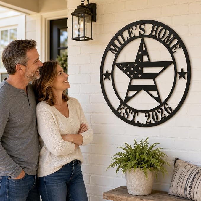 Personalized Texas Star Metal Sign Custom Family Name Established Year Wall Art for Porch Patio Entryway Rustic Outdoor Home Decor Wedding Fathers Day Housewarming Gift