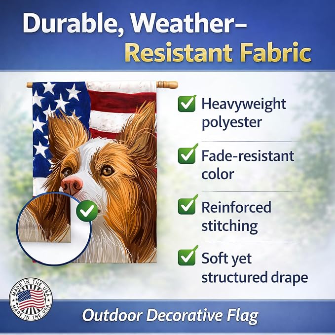 Caroline's Treasures CK6616CHF Miniature Australian Shepherd American Flag House Flag Large Porch Sleeve Pole Decorative Outside Yard Banner Artwork Wall Hanging, Polyester, House Size, Multicolor