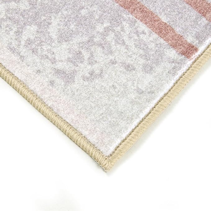 RoomTalks Cute Pink Nuresry Rug Washable, Boho Modern Contemporary Aesthetic 5x7 Area Rugs for Bedroom Dining Living Room Dorm, Abstract Art Tropical Leaves Thin Indoor Entryway Rug Carpet