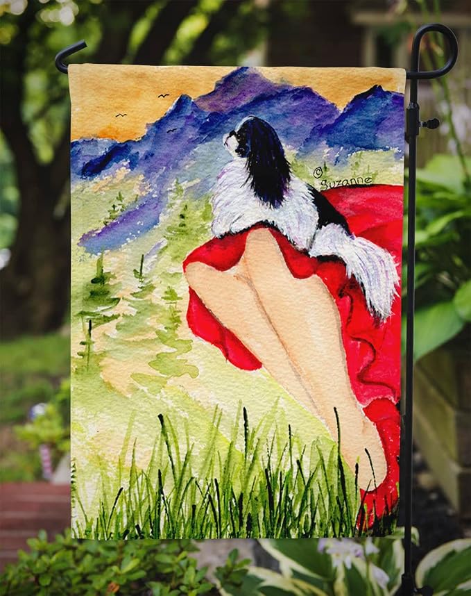 Caroline's Treasures SS8524GF Lady with her Japanese Chin Garden Flag Mailbox Flag Decorative Yard Flag Banner Outside Patio Artwork Yard Flower Beds, Garden Size, Multicolor