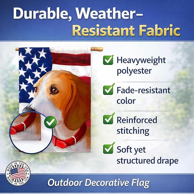 Caroline's Treasures CK6558CHF Harrier Dog American Flag House Flag Large Porch Sleeve Pole Decorative Outside Yard Banner Artwork Wall Hanging, Polyester, House Size, Multicolor