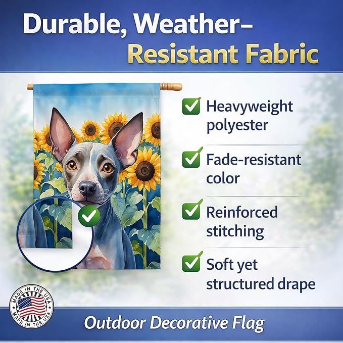 Caroline's Treasures DAC6010CHF American Hairless Terrier in Sunflowers House Flag Large Porch Sleeve Pole Decorative Outside Yard Banner Artwork Wall Hanging, Polyester, House Size, Multicolor