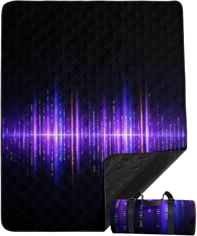 Outdoor Picnic Blanket Portable Ultrasonic Waterproof Picnic Purple Lines Printed Camping Beach Mat for Sand and Wet Grass Hiking (Purple Lines L