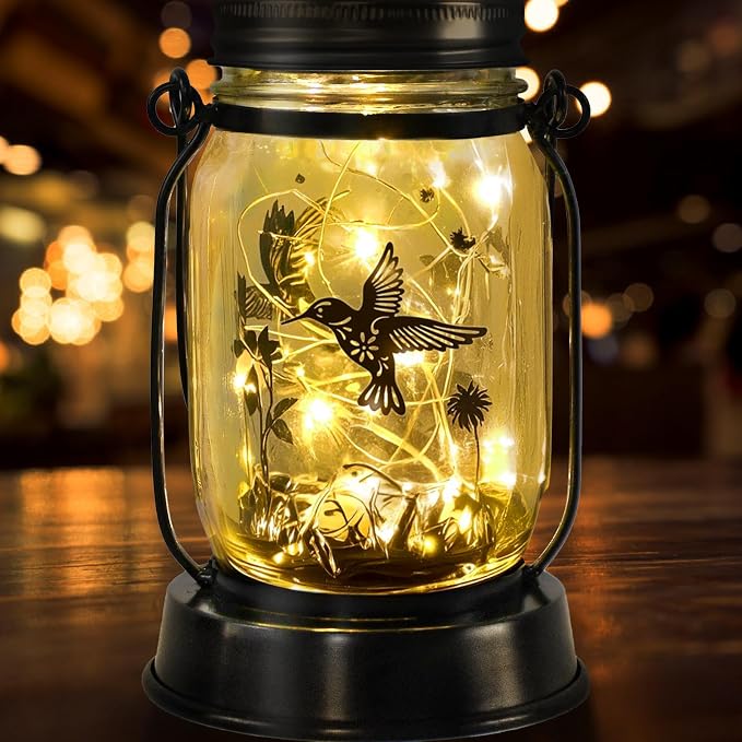 kyoryuger Hummingbird Gifts for Women/Mom/Grandma Hummingbird Solar Lanterns Mom Birthday Bird Lovers Lantern Birds Light Solar Garden Decoration for Yard, Patio,Porch Torches, Home Decor