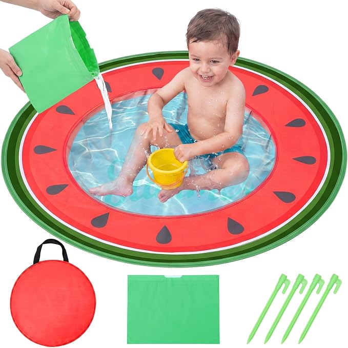 Hungdao Pop up Baby Beach Pool Portable Beach Pool for Toddler Cute Toddler Paddling Pit with Water Bag and Storage Bag for Infant Kids Boy Girl Outdoor Summer Camping Travel Vacation(Watermelon)