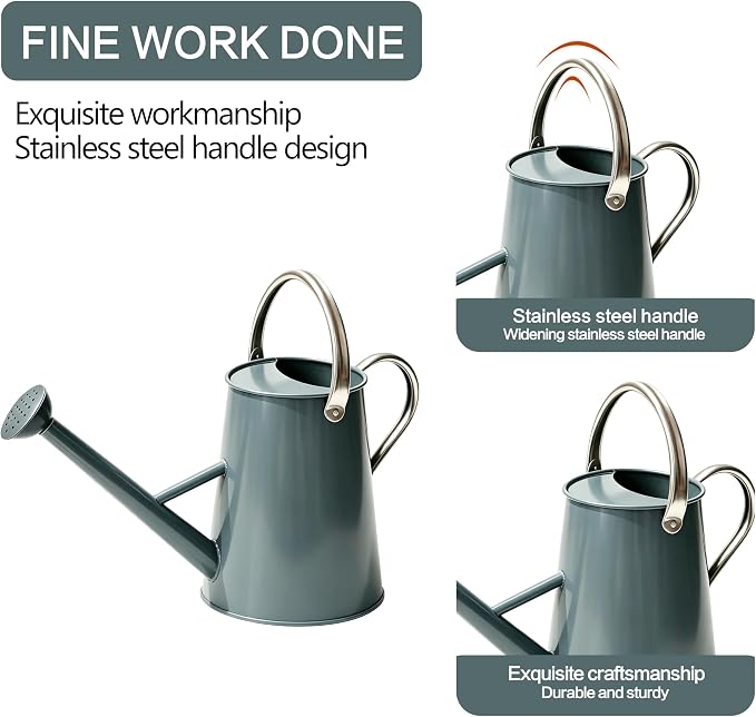 Metal Watering Can with Stainless Steel Handle for Outdoor and Indoor Plants, Watering Can Decor, 1.5 Gallon (Gray)