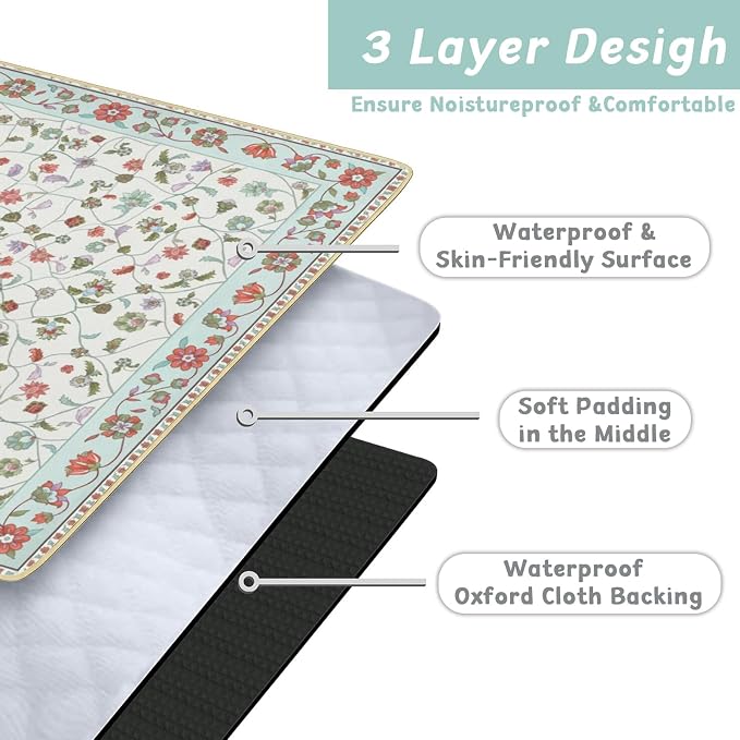 Picnic Blankets Extra Large Waterproof, 80"x 60" Boho Floral Beach Mat with Corner Pockets Windproof Sandproof Foldable Portable 3-Layer Mat for Wet Grass,Parks,Music Festival,Camping,Concerts