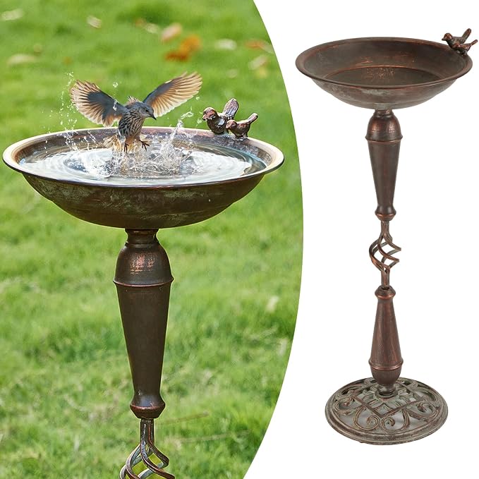 Cast Iron Pedestal Bird Bath,Metal Bird Bath for Outdoor,Vintage Birdbath | 27.5”H Outdoor Bird Bath,Standing Bird Bath for Garden Patio Lawn Decor