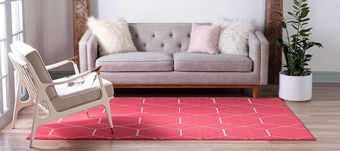 Unique Loom Trellis Frieze Collection Area Rug - Geometric (4' 1" x 6' 1" Rectangle Pink/Ivory)