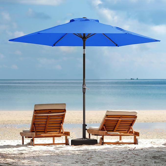 JEAREY 7.5FT Patio Umbrella Outdoor Market Umbrella with 6 Sturdy Ribs, Push Button Tilt/Crank Table Umbrella for Garden, Deck, Backyard and Pool, Royal Blue