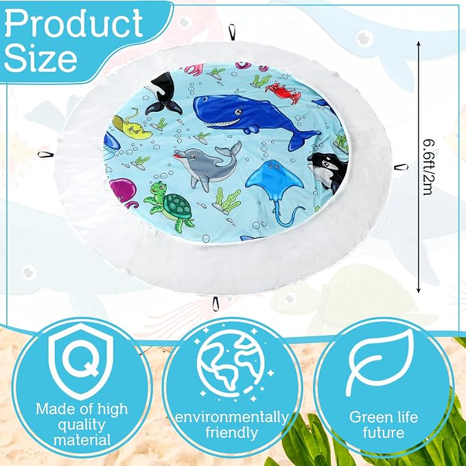 Tondiamo Baby Beach Pool for Toddler Kids Waterproof Foldable, 6.6 x 6.6 ft | 2 in 1 Sandproof Play Blanket, Portable Outdoor Vacation Summer, Mini Splash Pad, Quick Setup with Drawstring