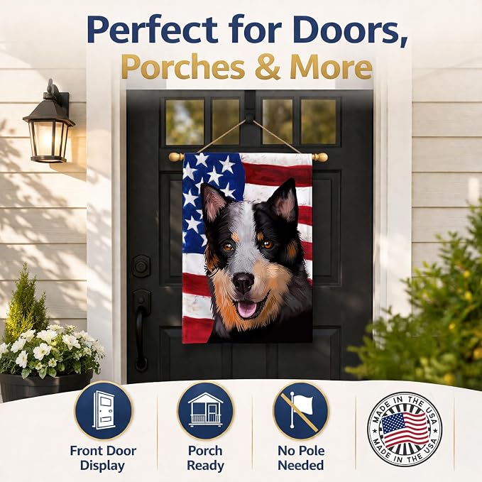 Caroline's Treasures CK6413CHF Australian Stumpy Tail Cattle Dog American Flag House Flag Large Porch Sleeve Pole Decorative Outside Yard Banner Artwork Wall Hanging, Polyester, House Size, Multicolor
