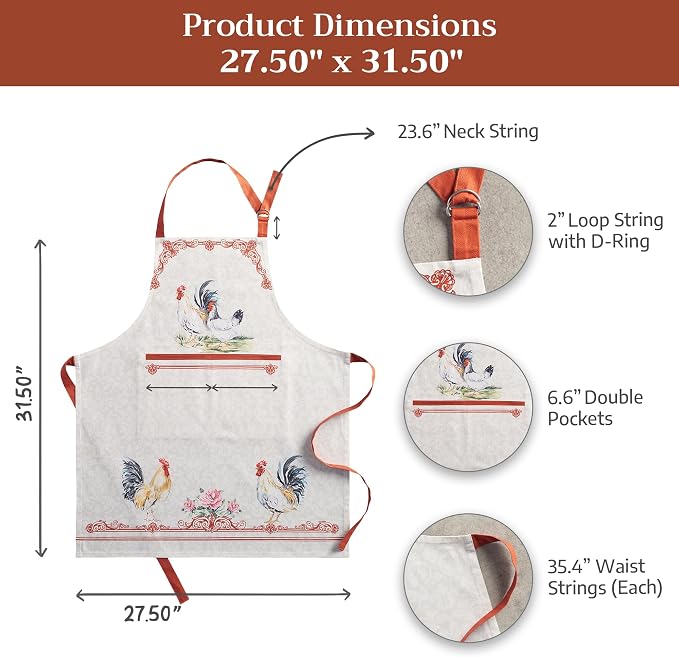 Maison d' Hermine Aprons for women with Pocket 100% Cotton (27.50"x31.50") | Adjustable Neck Strap & long ties Apron Men Chef Wedding Cooking Gardening Server Maid