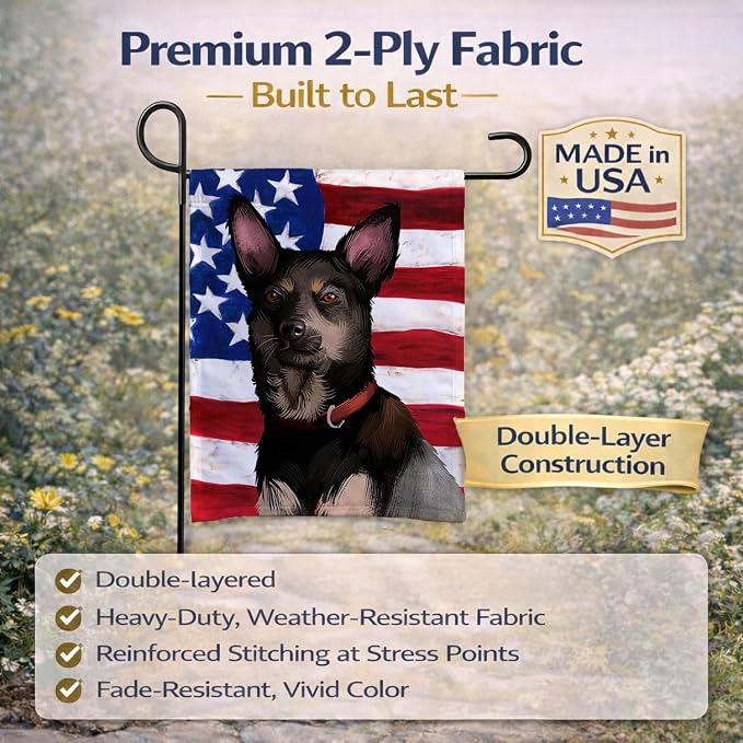 Caroline's Treasures CK6411GF Australian Kelpie American Flag Garden Flag Mailbox Flag Decorative Yard Flag Banner Outside Patio Artwork Yard Flower Beds, Garden Size, Multicolor