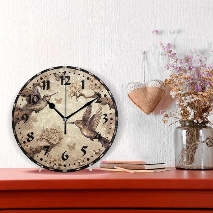 Hummingbirds Wall Clock, Silent Non Ticking 10 Inch Battery Operated Wall Clocks, Easy to Read Clock for Home Kitchen Living Room Bathroom Office Decor