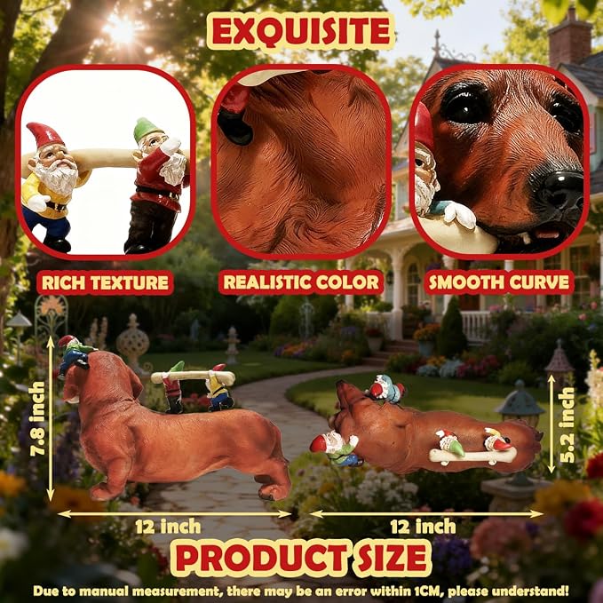 Sunthus Funny Gnomes Dachshund Garden Statue Outdoor Decor | Weiner Dog Resin Yard Ornament