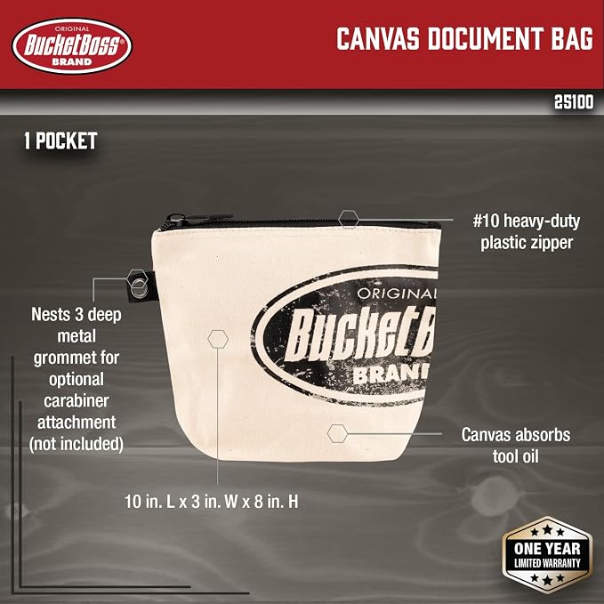 Bucket Boss Canvas Document Bag in Tan, 25100