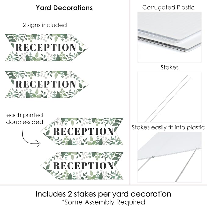 Big Dot of Happiness Boho Botanical Wedding Reception Signs - Greenery Wedding Sign Arrow - Double Sided Directional Yard Signs - Set of 2 Reception Signs