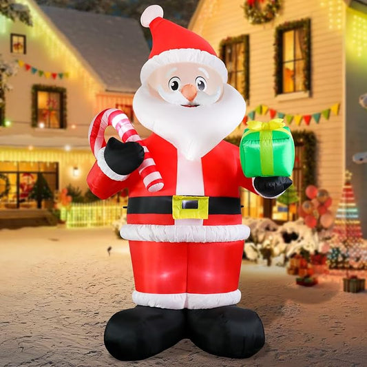 MUMTOP Santa Inflatable Outdoor-Christmas Inflatable Outdoor Decoration - 9.84 FT Giant Inflatables Santa Holding Candy Cane and Gift Box Blow Up for Garden Yard Outside Decor