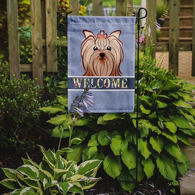 Caroline's Treasures BB1390GF Yorkie Yorkishire Terrier Welcome Garden Flag, Blue Mailbox Flag Decorative Yard Flag Banner Outside Patio Artwork Yard Flower Beds, Garden Size, Multicolor