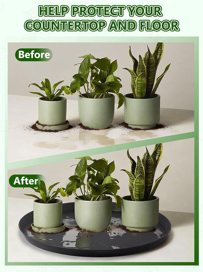 Kalolary 2 Pack Plant Saucer for Potted Plant 25 Inch Plant Pot Saucers Silicone Plant Trays Plant Saucer Growing Tray Heavy Sturdy Silicone Plant Drip Trays for Pots Seed Starter Growing Trays