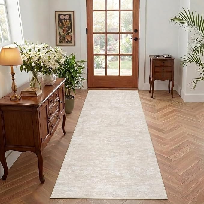 Garvee 2x6 Solid Color Runner Rugs for Entryway Modern Kitchen Rugs, Beige | Washable Non Slip Stain Resistant Ultra Soft Contemporary Non Shedding Low Pile Rug for Bedroom Bathroom Hallway