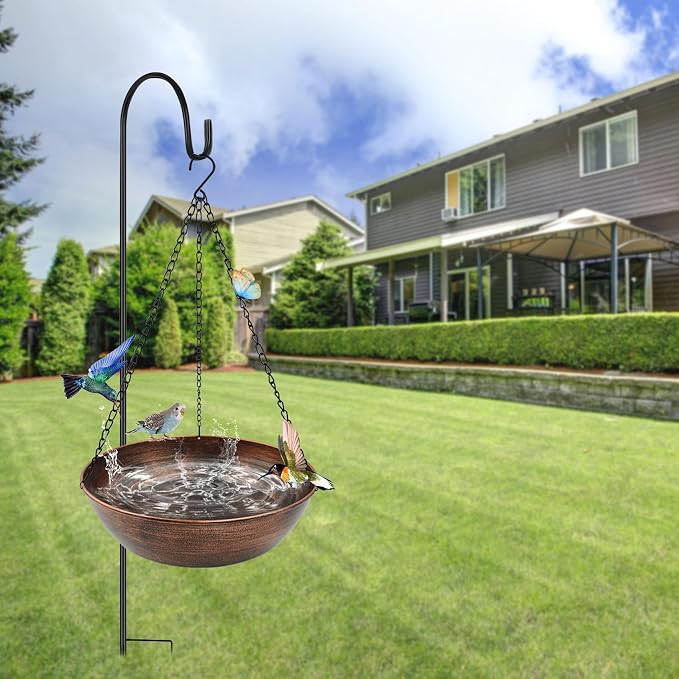 Hanging Bird Bath for Outside, 13" Metal Bird Bath Bowl with Chains & Hook Outdoor Hanging Birdbath for Tree, Gazebo, Patio, Balcony, Gift for Bird Lovers