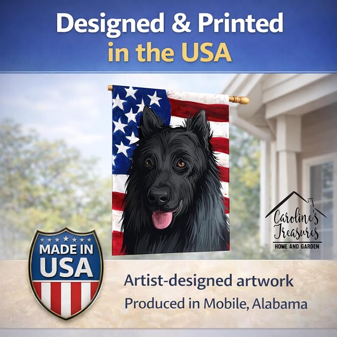 Caroline's Treasures CK6592CHF King Shepherd American Flag House Flag Large Porch Sleeve Pole Decorative Outside Yard Banner Artwork Wall Hanging, Polyester, House Size, Multicolor