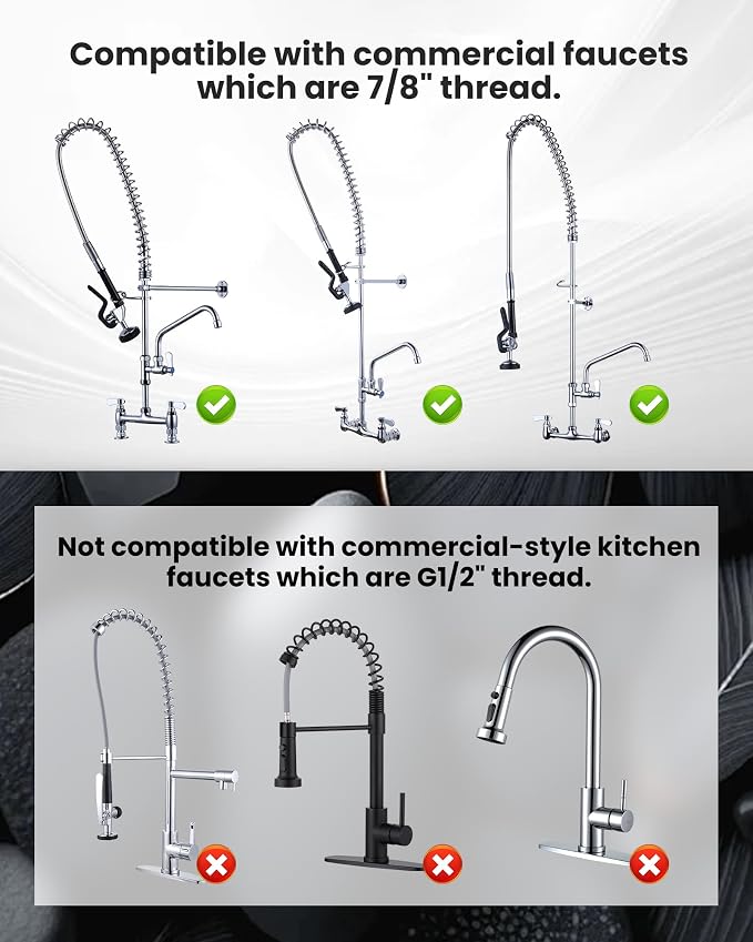 Commercial Sink Sprayer Valve with Hose: iVIGA 45" Flexible Stainless Steel Commercial Kitchen Spray Hose - 1.3 & 3.85 GPM High Pressure Pre Rinse Spray Nozzle - Black 7/8"-20UNEF Handle Assembly