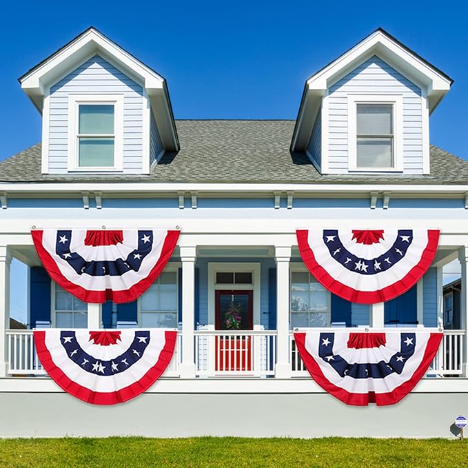 American Pleated Fan Flag, 3 x 1.5 Ft USA Patriotic Half Fan Bunting, Indoor Outdoor 4th of July Memorial Day 250th Anniversary Decorations (4 Pcs)