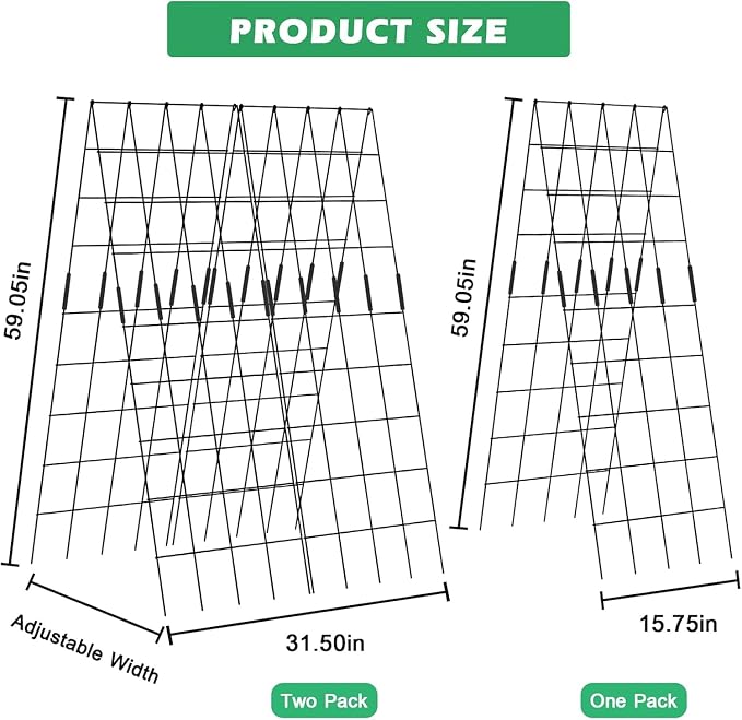 DoCred Cucumber Trellis, 59" H 2 Pack Metal Foldable Upgraded A Frame Garden Trellis for Raised Bed Climbing Plants, Vegetables, Including Plant Support Clips, Twist Ties, Plastic Ties, Black