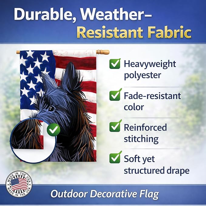Caroline's Treasures CK6709CHF Skye Terrier Dog American Flag House Flag Large Porch Sleeve Pole Decorative Outside Yard Banner Artwork Wall Hanging, Polyester, House Size, Multicolor