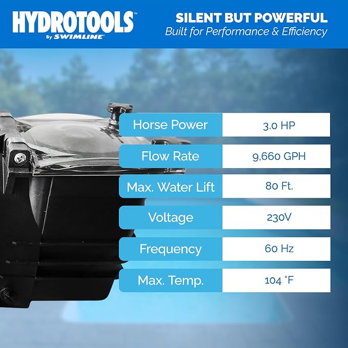 Swimline HYDROTOOLS Variable Speed Swimming Pool Pump for Inground & Above Ground Pools | 3.0 HP, 9720 GPH Self Priming Filter Pumps | 230 V, LED Control Panel, 2-4 Flow Speeds, Strainer Basket, DOE