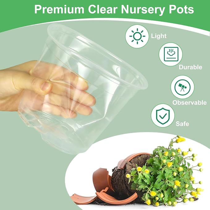 45 Pack 7/8/10 Inch Clear Nursery Pots with Drainage Holes,Higher Large Gallon Clear Plastic Pots for Plants,Plant Seedling Pot for Indoor & Outdoor Gardening