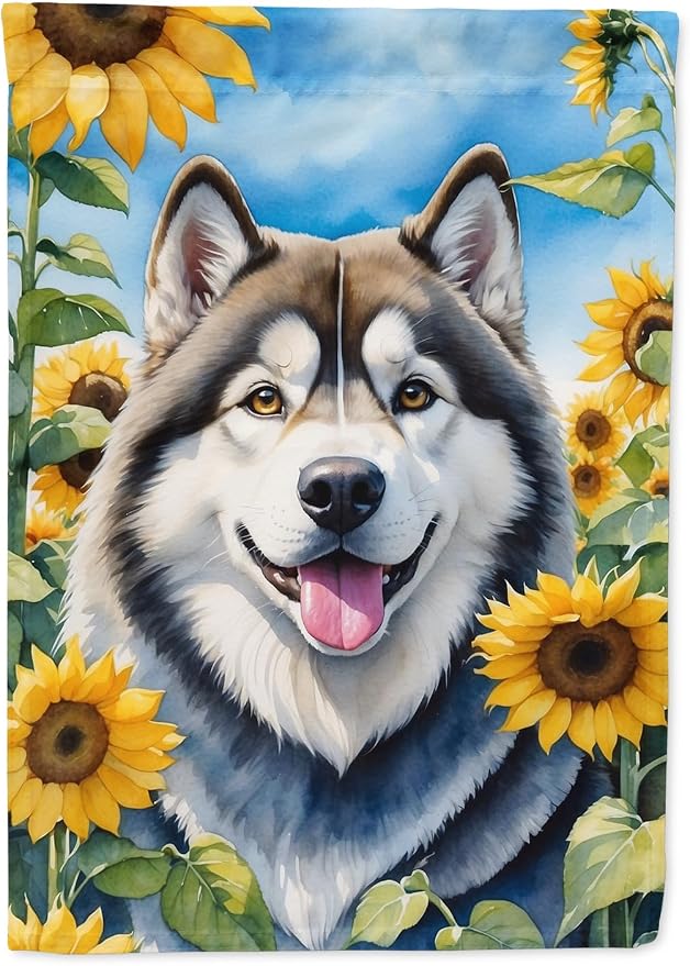 Caroline's Treasures DAC6005CHF Alaskan Malamute in Sunflowers House Flag Large Porch Sleeve Pole Decorative Outside Yard Banner Artwork Wall Hanging, Polyester, House Size, Multicolor