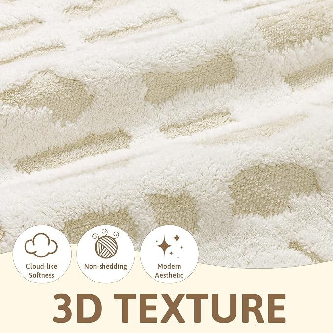 Yamaziot Washable 8x10 Area Rugs for Living Room Non Slip Ivory Beige | Modern High-Low Textured Geometric Pattern, Soft Fluffy, Neutral, Minimalist Floor Carpet for Bedroom Dining Room Kids Room