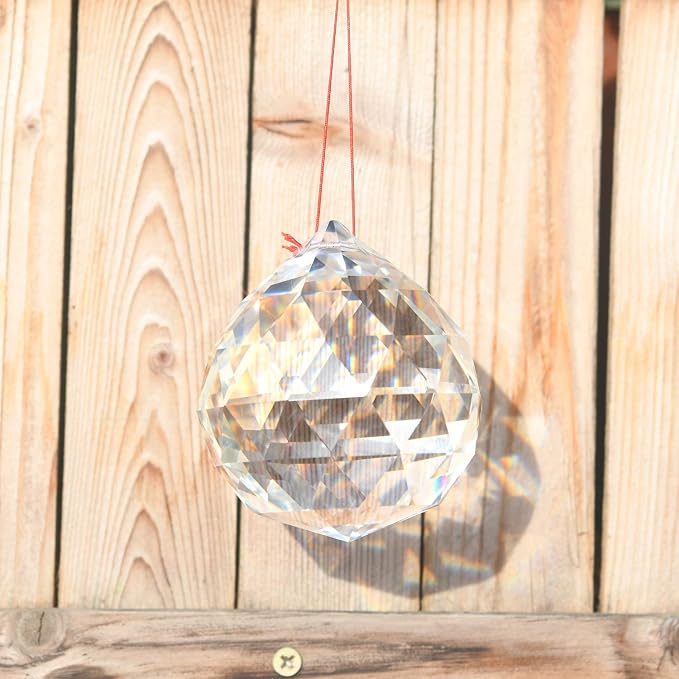 2 Pieces 50mm Clear Cut Crystal Prisms,Hanging Rainbow Pendants Glass Sphere Faceted Gazing Ball for Home Décor with Cloth Bag and Chain