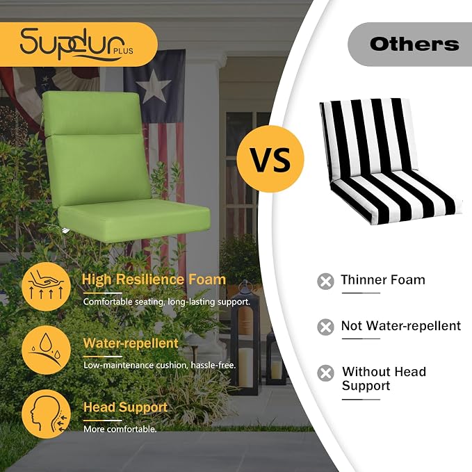 Sunbrella Outdoor High Back Chair Cushion, 2 Pack 44x21 inches Patio Chair Cushions Water Repellent Rocking Cushions Indoor Furniture Seat Pad, Canvas Ginkgo