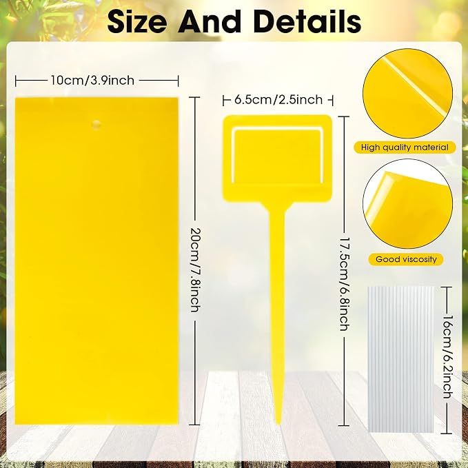 Qualirey 220 Pcs 7.9 x 4 Inch Yellow Sticky Traps for Plant Gnats Dual Sided Fruit Fly Sticky Traps for Indoors Outdoors with Twist Ties & Plastic Holders for Insect, Fungus Gnats, Whiteflies, Aphids