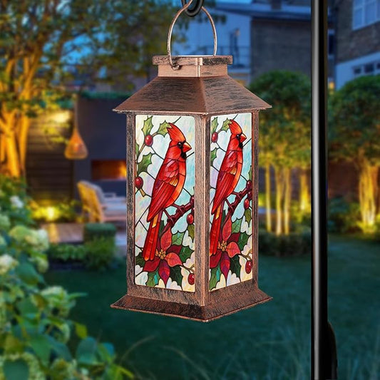 Cardinal Solar Lanterns Outdoor Waterproof Garden Decor Birthday Gifts for Women Mom Grandma Sister, Hanging LED Plastic Solar Lights Outside Decorative for Yard Patio Backyard Lawn Decorations