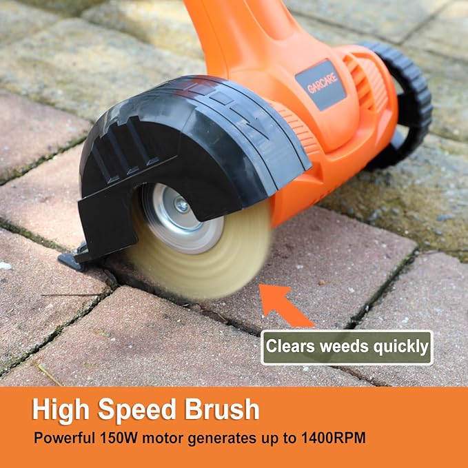 GARCARE 20V Cordless Patio Cleaner - Electric Crack Sweeper with Nylon & Steel Brush, 4.0Ah Battery for Driveway, Block Paving, Moss & Weed Removal